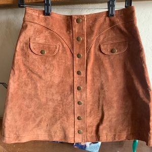 Anthropologie Suede Button-Front Mini Skirt
